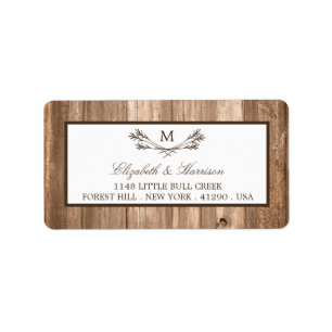 Country Rustic Monogram Branch & Wood Wedding Label