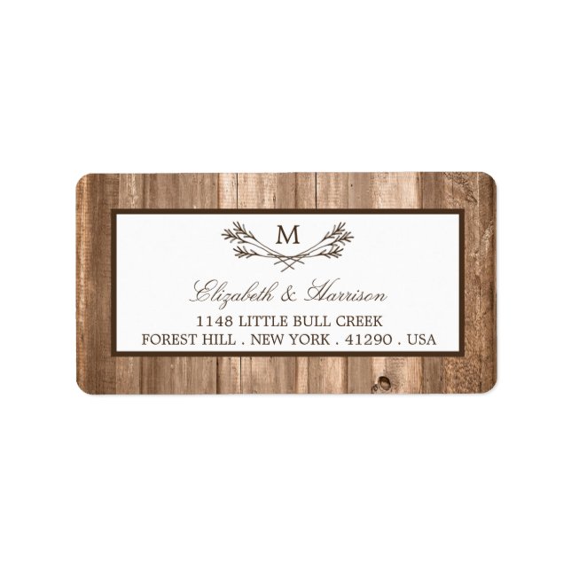 Country Rustic Monogram Branch & Wood Wedding Label (Front)