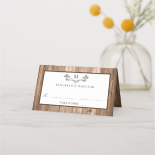 Country Rustic Monogram Branch & Wood Wedding Place Card