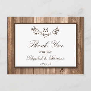 Country Rustic Monogram Branch & Wood Wedding Postcard
