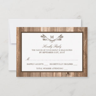 Country Rustic Monogram Branch & Wood Wedding RSVP Card