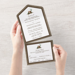 Country Rustic Monogram Tree & Burlap Wedding All In One Invitation
