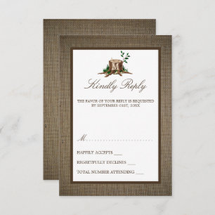 Country Rustic Monogram Tree & Burlap Wedding RSVP Card