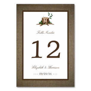 Country Rustic Monogram Tree & Burlap Wedding Table Number