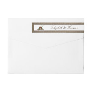 Country Rustic Monogram Tree & Burlap Wedding Wrap Around Label