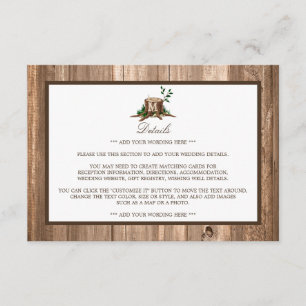 Country Rustic Monogram Tree & Wood Wedding Detail Enclosure Card