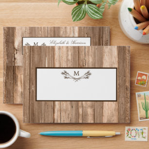 Country Rustic Monogram Tree & Wood Wedding Envelope