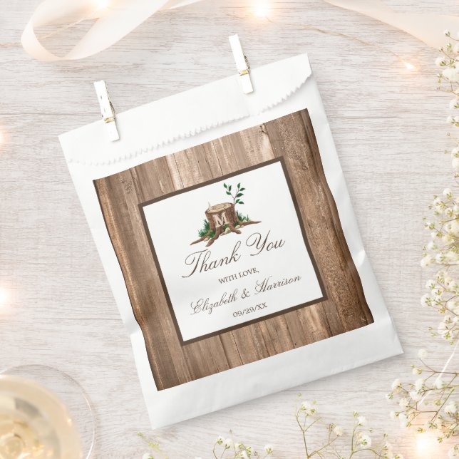 Country Rustic Monogram Tree & Wood Wedding Favour Bags (Clipped)