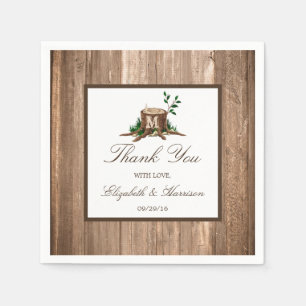 Country Rustic Monogram Tree & Wood Wedding Napkin