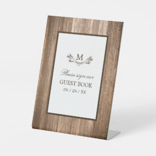 Country Rustic Monogram Tree & Wood Wedding Pedestal Sign
