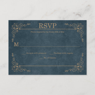 Country Rustic Navy Tan Chalkboard RSVP Card