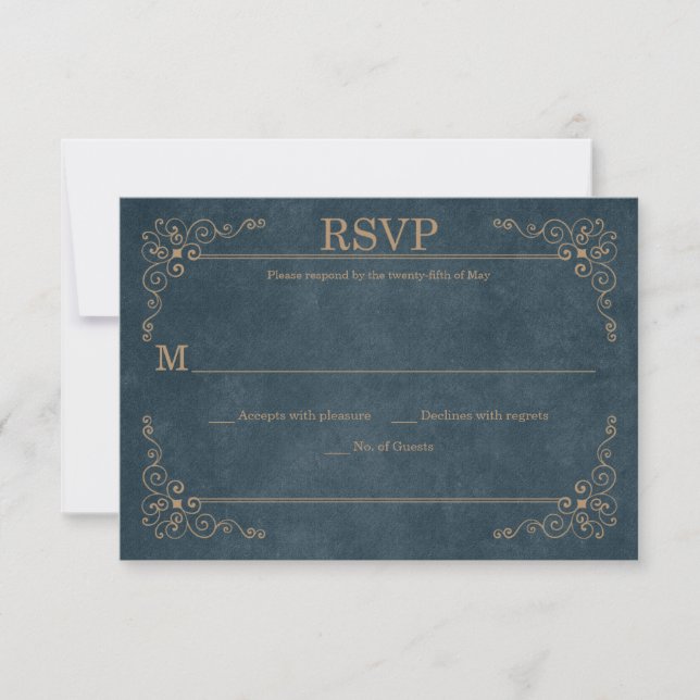 Country Rustic Navy Tan Chalkboard RSVP | Card (Front)