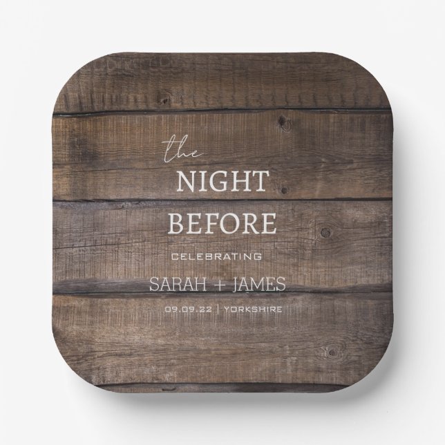 Country Rustic Oak Barn The Night Before Wedding  Paper Plate (Front)