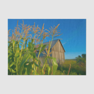 Country Rustic Old Barn Blue Green Farm Tissue Paper