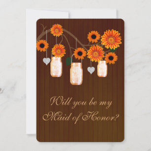 Country Rustic Orange Mason Jar Maid Of Honour Car Invitation