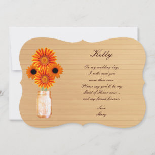 Country Rustic Orange Mason Jar Maid Of Honour Car Invitation