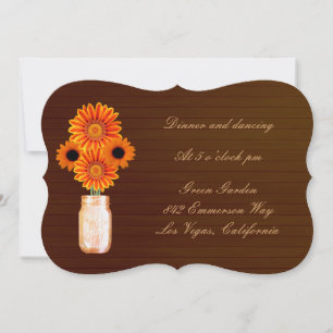 Country Rustic Orange Mason Jar Reception Card