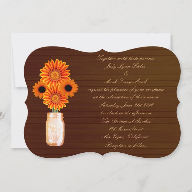 Country Rustic Orange Mason Jar Wedding Invitation (Front)