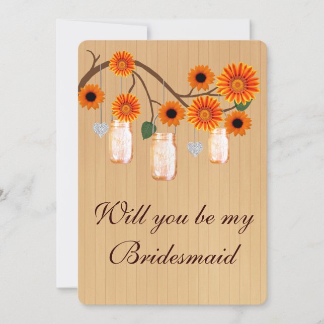Country Rustic Orange Mason Jars Bridesmaid Card (Front)