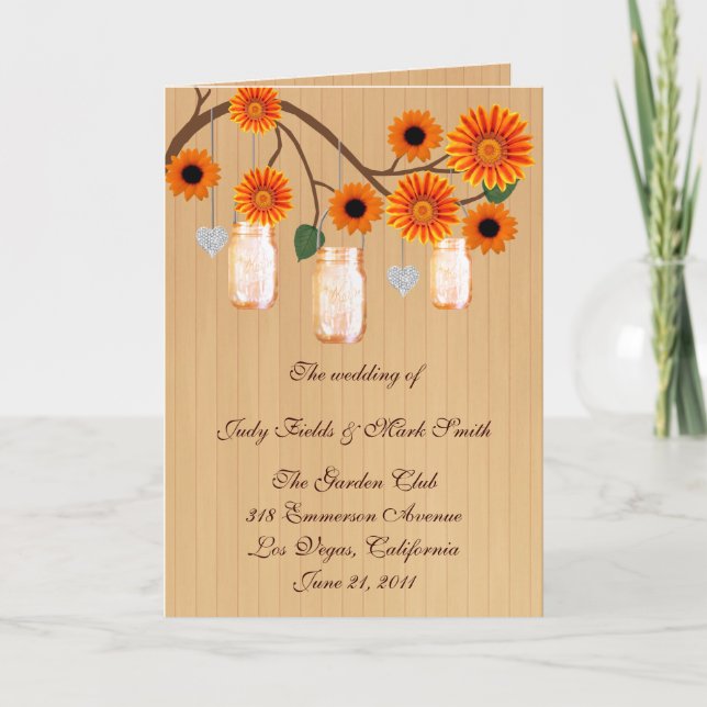 Country Rustic Orange Mason Jars Program Card (Front)