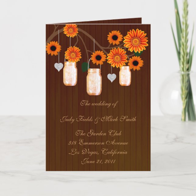Country Rustic Orange Mason Jars Program Card (Front)