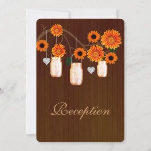 Country Rustic Orange Mason Jars Reception Card