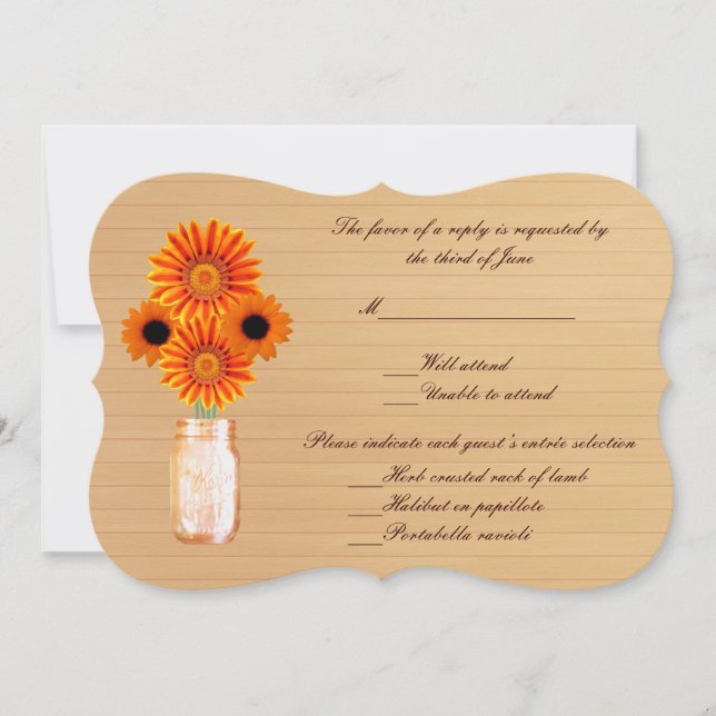 Country Rustic Orange Mason Jars Response Card (Front)