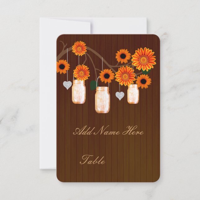Country Rustic Orange Mason Jars Table Place Card (Front)