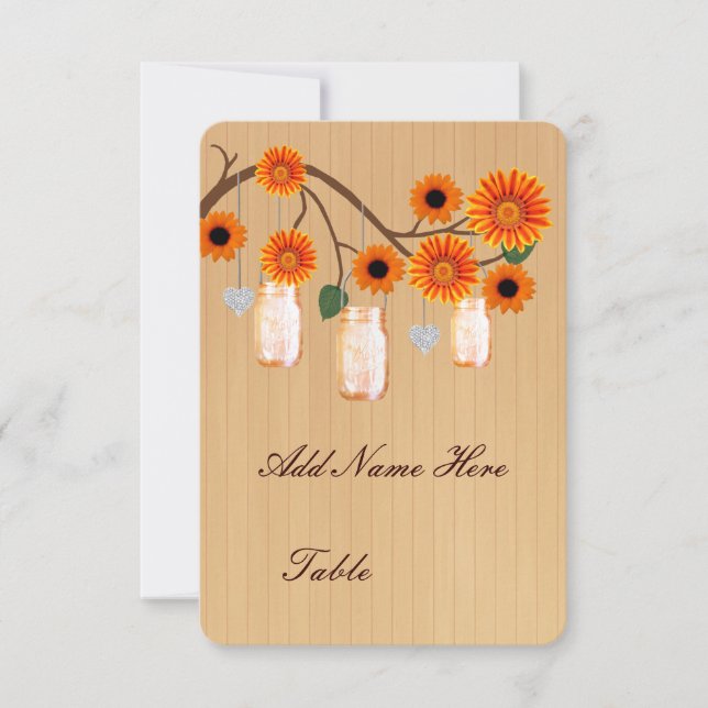 Country Rustic Orange Mason Jars Table Place Card (Front)