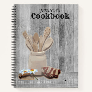 Country Rustic Personalised Cookbook Jar spoon Not Notebook