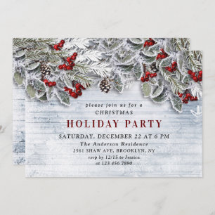 Country Rustic Pine Cones Branch Christmas Party Invitation