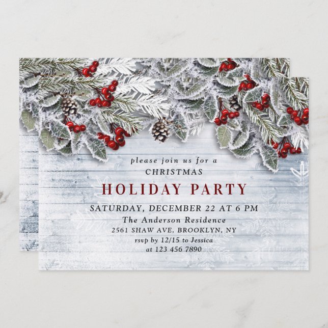 Country Rustic Pine Cones Branch Christmas Party Invitation (Front/Back)