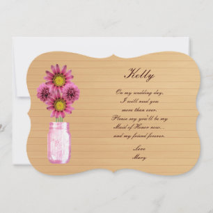 Country Rustic Pink Mason Jar Maid Of Honour Card