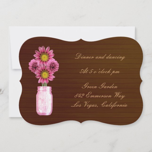 Country Rustic Pink Mason Jar Reception Card (Front)