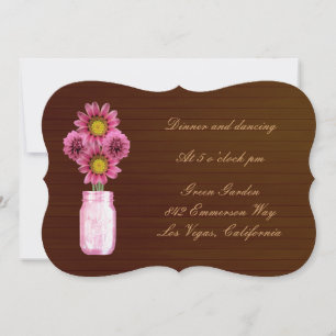 Country Rustic Pink Mason Jar Reception Card