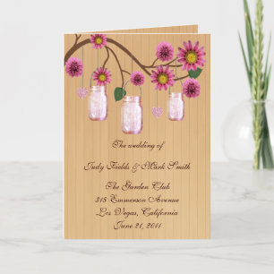 Country Rustic Pink Mason Jars Program Card
