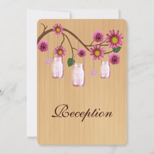 Country Rustic Pink Mason Jars Reception Card