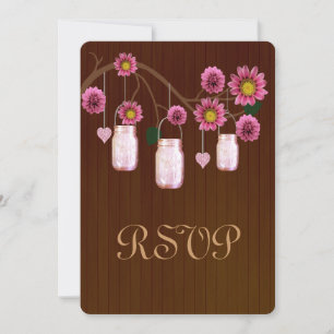 Country Rustic Pink Mason Jars Response Card