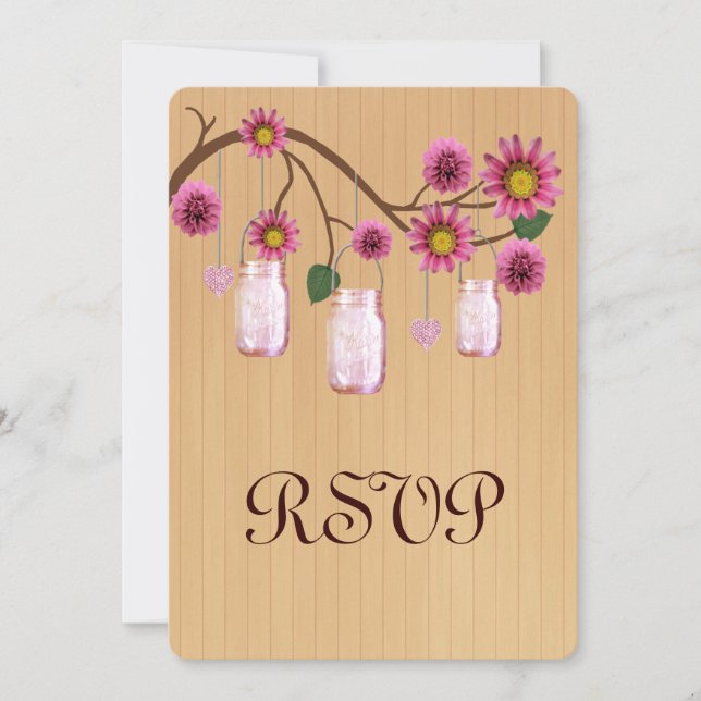 Country Rustic Pink Mason Jars Response Card (Front)