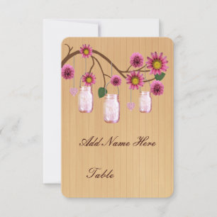 Country Rustic Pink Mason Jars Table Place Card