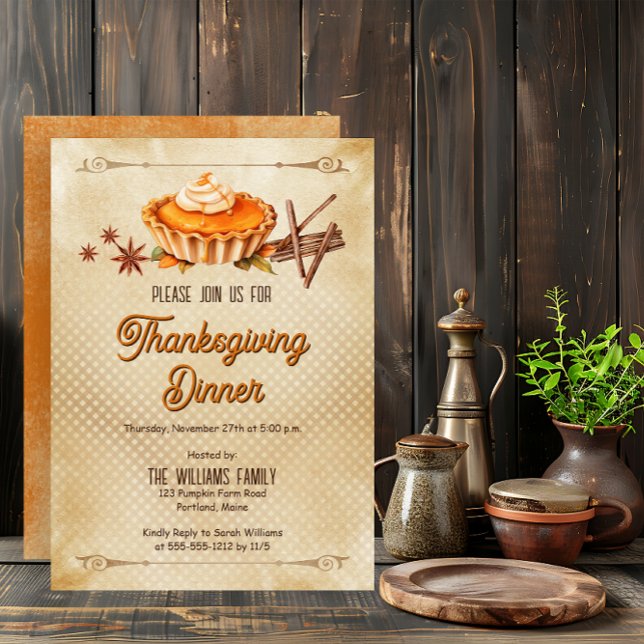 Country Rustic Pumpkin Pie Thanksgiving Dinner Invitation (Country Rustic Pumpkin Pie Thanksgiving Dinner Invitation - Print | Digital Download)