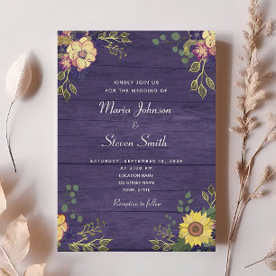 Country Rustic Purple Floral Wedding Invitation
