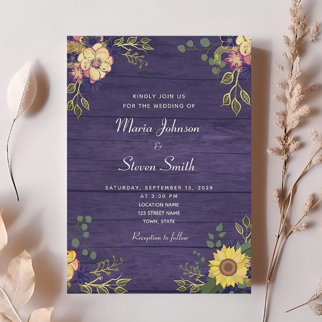 Country Rustic Purple Floral Wedding Invitation (Creator Uploaded)