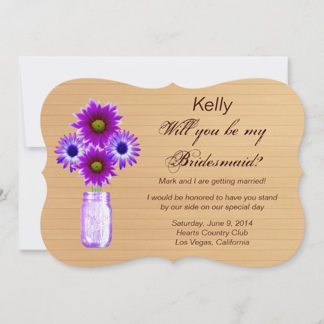 Country Rustic Purple Mason Jar Bridesmaid Card (Front)