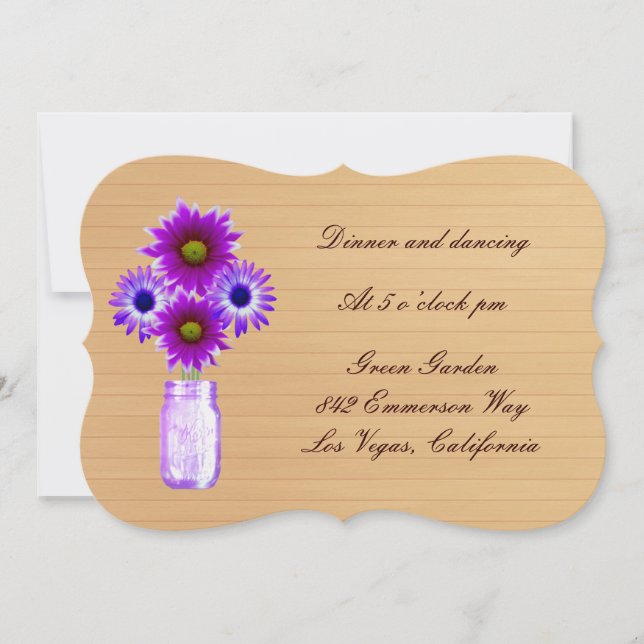 Country Rustic Purple Mason Jar Reception Card (Front)