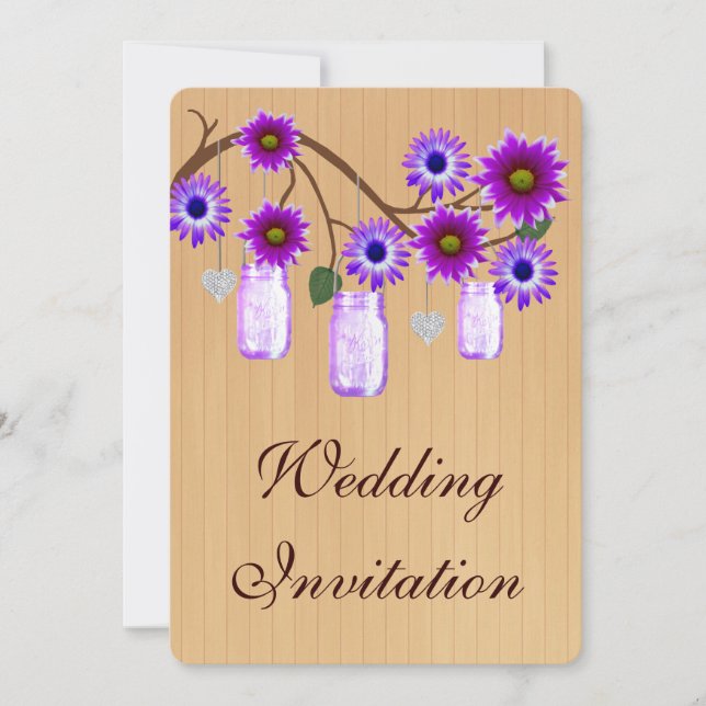 Country Rustic Purple Mason Jar Wedding Invitation (Front)