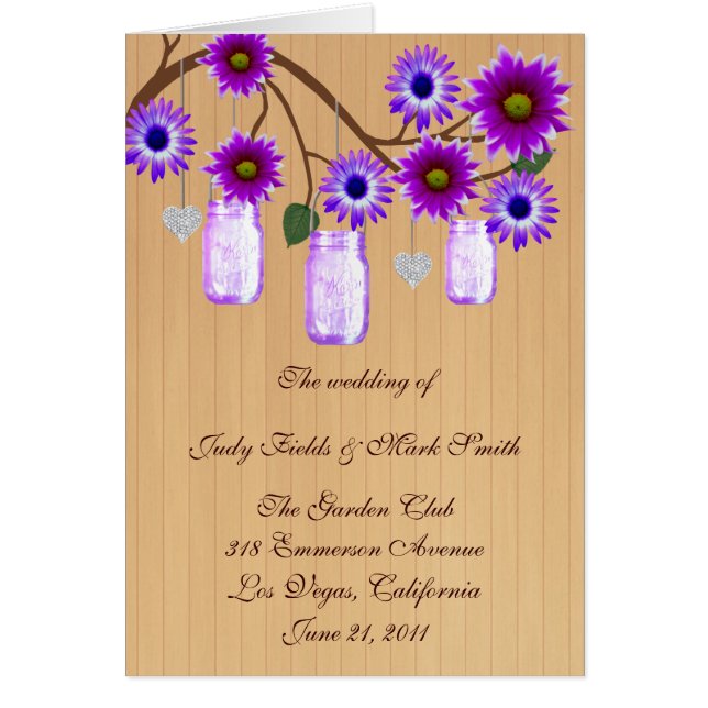 Country Rustic Purple Mason Jars Program Card (Front)