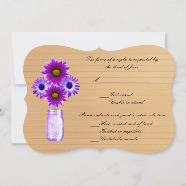 Country Rustic Purple Mason Jars Response Card (Front)