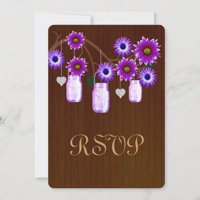 Country Rustic Purple Mason Jars Response Card (Front)