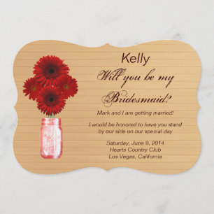 Country Rustic Red Mason Jar Bridesmaid Card